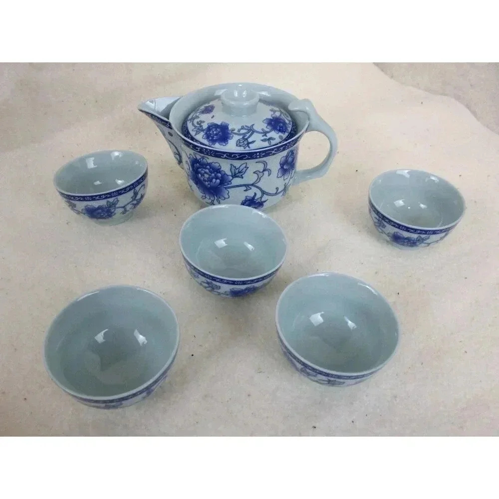 Tea Set, Blue Floral Tea set, Kettle‎ and cups, Asian flare
